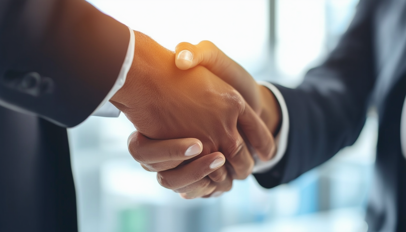 A business professional shaking hands with an IT c