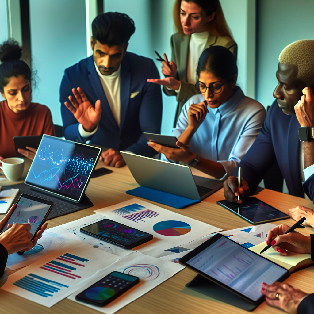 A dynamic team of IT consultants strategizing over